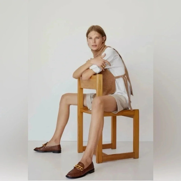 Mango Gold Chain Brown Textured Loafers | Size 8.5 - Picture 1 of 9